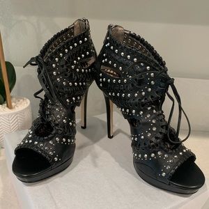 Sam Edelman Black Studded Lace Up Heels
